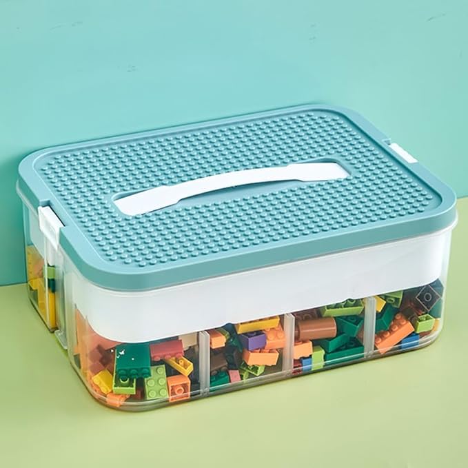 Toys Organizer Storage Case for Lego Box Kids Toy Stackable Building Blocks with Lids Bins Adjustable Lego Storage Containers Plastic Toy Box 1 Layer