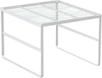 Kitchen Cabinet Storage Shelf Stackable Wire Spice Rack Organizer Heavy Duty Space Saver for Bathroom Bedroom Closet Laundry Room Office Countertop - White, Pack 1