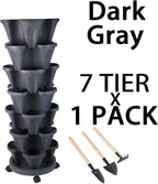 Vertical Planter 7 Tier Stackable Planters Garden Planters Strawberry Herb Flower and Vegetable Planter Indoor Outdoor Gardening Pots with Removable Wheels and Tools