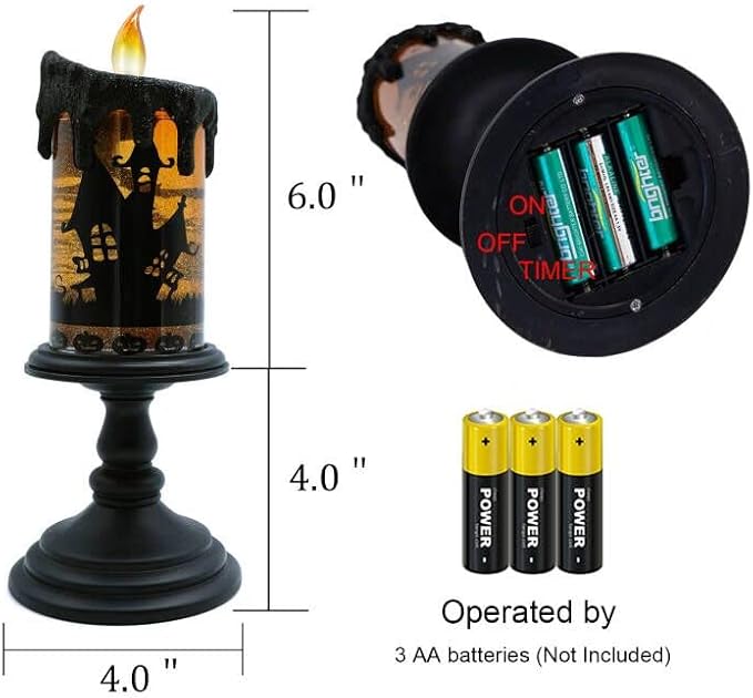 Eldnacele Halloween Snow Globe Candles Lighted Lamp, Battery Operated Spooky Spinning Water Glittering Tornado Candle Flameless Candles Table Centerpiece for Halloween Decoration Indoor(Castle)