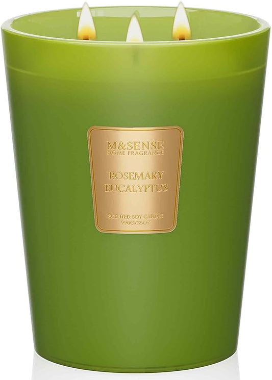 M&SENSE Rosemary Eucalyptus Scented Candle 35oz 150H Burn Time Long Lasting, 3-Wick Natural Aromatherapy Candle Highly Scented, Home Fragrance Housewarming Gifts