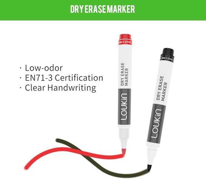 LOUKin Magnetic and Adhesive Marker Holder, Dry Erase Accessory Tray Set (Includes 1 Eraser, 1 Cleaner, 2 Dry Erase Markers and 6 Magnets), Ideal for Office, School or Home Use.