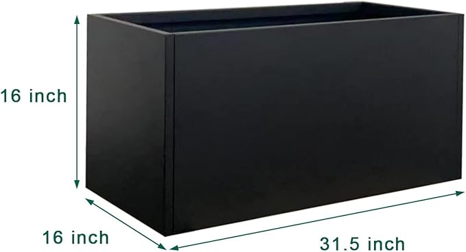 Galvanized Steel Metal Planter Rectangular Indoor Black Planter Box Large Outdoor Planters Steel 31.5" x 16" x 16" Commercial Residential for Patio, Deck, Garden