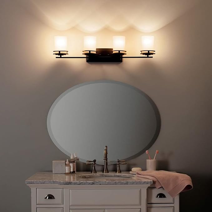Kichler Hendrik 33.75" 4 Light Vanity with Light Umber Etched Glass Olde Bronze®