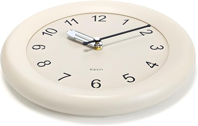 Kesin Wooden Wall Clocks 12 Inch Silent Non Ticking Wall Clocks Battery Operated - Wood White Modern Office Simple Minimalist Clocks Decorative for Kitchen, Home,Bedroom, Office, Home, Living Room