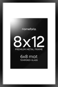 Homeforia 8x12 Picture Frame Black, High End Metal 8 x 12 Poster Frames with Mat 6 by 8 for Photo, 12x8 Frame Matted to 6x8 inch Print, 8by12 Wall or Tabletop Frame, Tempered Glass, Wall Kit, Set of 1