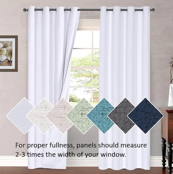 H.VERSAILTEX White Curtains 84 inches Long for Living Room Thermal Insulated Room Darkening Window Treatment Panels Drapes Light Reducing Curtains for Bedroom, 2 Panels, 52" W x 84" L, White