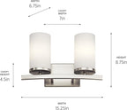 Kichler Crosby 15" 2 Light Vanity Light Satin Etched Cased Opal Brushed Nickel