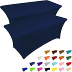 IVAPUPU 2 Pack 8FT Table Cloth for Rectangular Fitted Events Stretch Jean Blue Covers Washable Table Cover Spandex Tablecloth Protector for Party, Wedding, Cocktail, Banquet, Festival