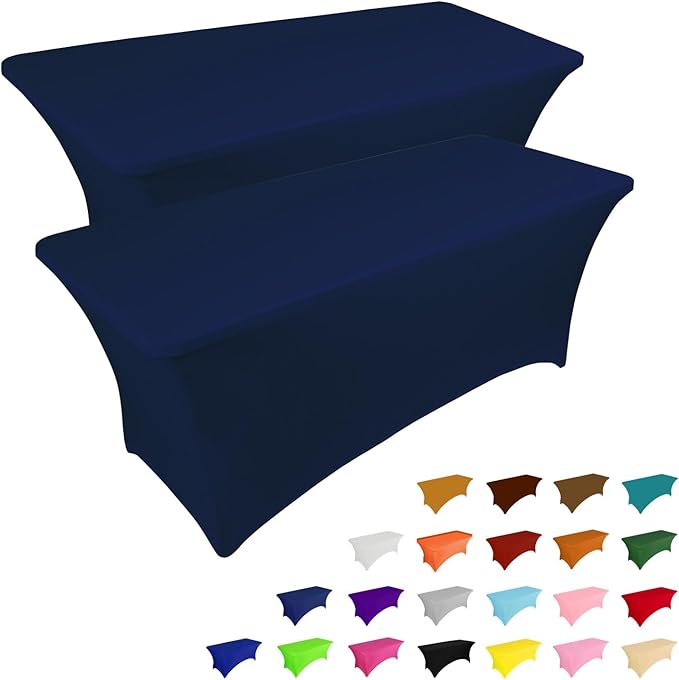 IVAPUPU 2 Pack 6FT Table Cloth for Rectangular Fitted Events Stretch Jean Blue Table Covers Washable Spandex Tablecloth Protector for Party, Wedding, Cocktail, Banquet, Festival