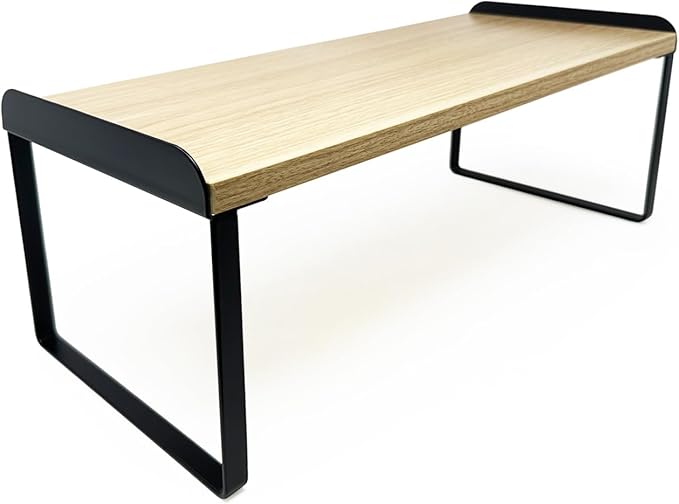 Mitus Shelf Organizer and Storage, Tiered Wood Cabinet Rack for The Kitchen Counter, Bathroom Counter, Pantry Cupboard, Office Desk Bookshelf, 16" Wide Natural and Black