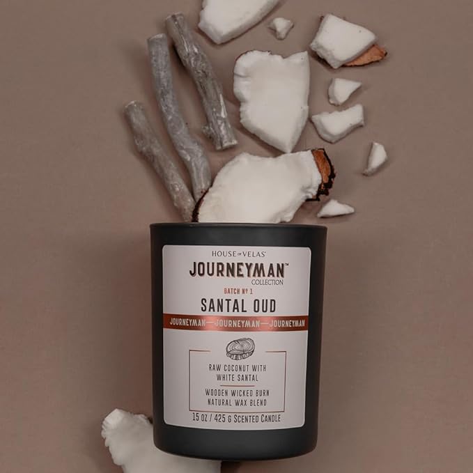 Journeyman Collection Candle, 15oz, Wooden Wick, Santal Oud, Large Painted Jar