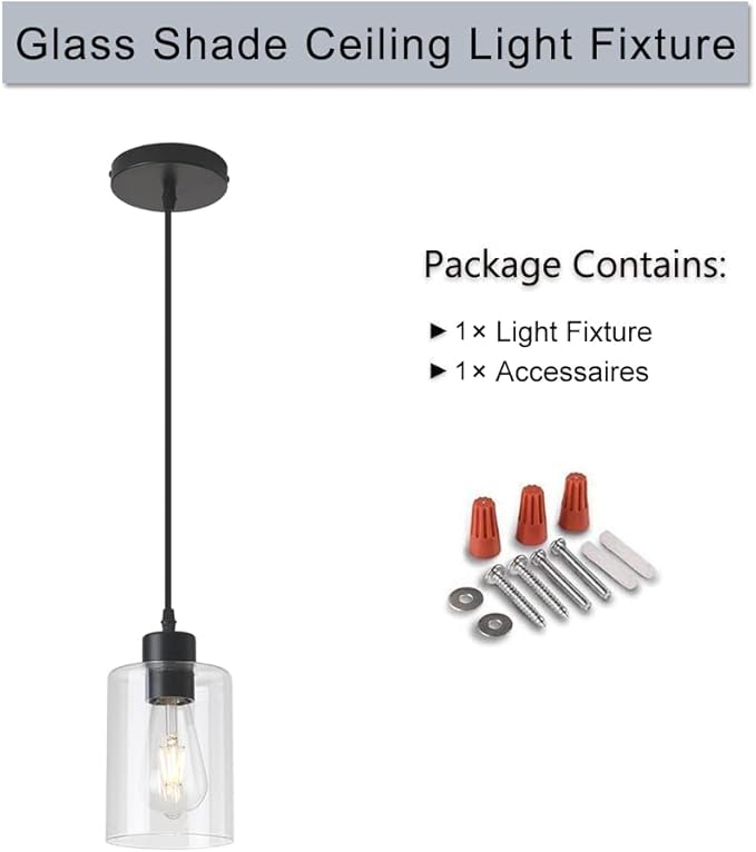 Modern Black Farmhouse Clear Glass Cylinder Pendant Light Fixture,Island Lights for Kitchen,Mini Pendant Lighting for Kitchen Island Decor - 4.75 Inch Shade, 2-58 Inch Cord(1 Pack)