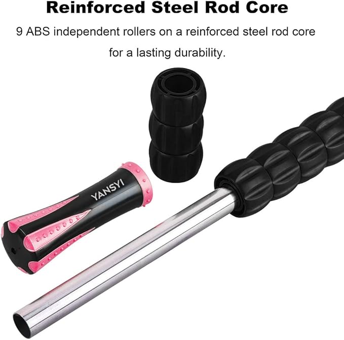 Yansyi Muscle Roller Stick for Athletes - Body Massage Roller Stick - Release Myofascial Trigger Points Reduce Muscle Soreness Tightness Leg Cramps & Back Pain for Physical Therapy & Recovery (Pink)