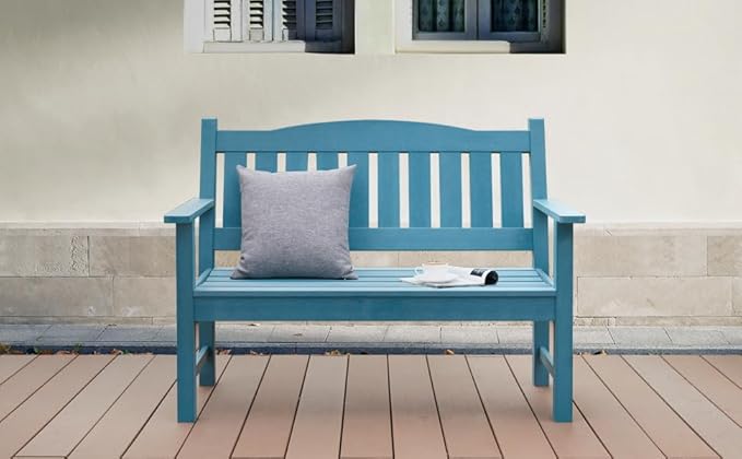 Psilvam 2-Person Outdoor Memorial Bench, All-Weather Poly Lumber Garden Bench, Rot-Resistant Outdoor Patio Bench for Park,Porch,and Church (Blue)