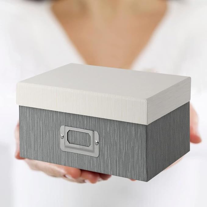 Briful Photo Boxes with Lids - 4 in 1 Set Waterproof Storage Boxes with Handles for Clothes, Shoes, Office, Cosmetic, Books