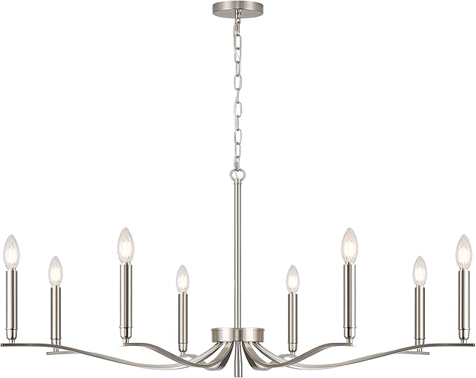 Nickel Chandeliers for Dining Room, 8-Light Chandelier Light Fixture Over Table Modern Candle Chandelier 44in Master Bedroom Chandeliers Lighting for Entry Foyer Bathtub Living Room