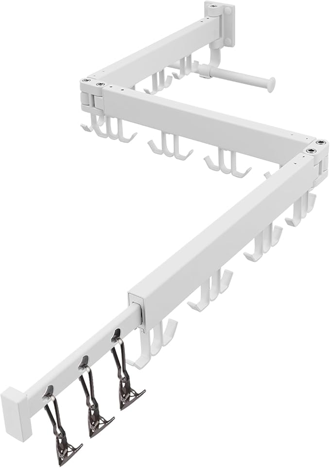 Wall Mounted Clothes Drying Rack,Drying Rack Clothing Wall Mount with Foldable Features(Tri-Fold),Space Saver,Wall Mounted Drying Rack for Laundry Balcony Bathroom (White)