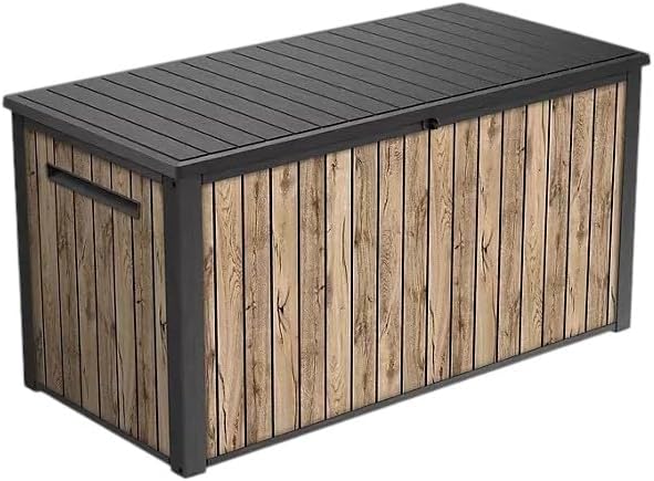Outdoor Storage Box, Wood-Look Resin Deck Container, Indoor/Outdoor Storage, Ash Wood Brown (170 Gallon)