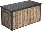 Outdoor Storage Box, Wood-Look Resin Deck Container, Indoor/Outdoor Storage, Ash Wood Brown (170 Gallon)