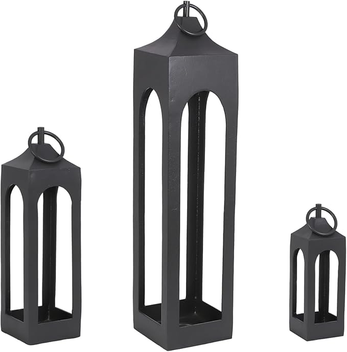Medium Black Lantern, Rustic Metal Decorative Lantern, Candle Holder for Indoor & Outdoor, Home Decor for Patio, Garden & Tabletop, Hanging Lantern for Parties & Weddings