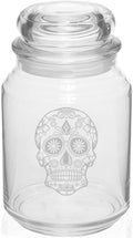 MIP Glass 26 oz Candy Skull Jar, 4" Diameter x 6.75" Tall, Air Tight, Dishwasher & Microwave Safe, Novelty Food Jar