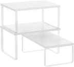 SONGMICS Cabinet Organizer Shelf, Set of 3 Kitchen Counter Shelves, Kitchen Storage, Spice Rack, Stackable, Expandable, Snow White and Matte White UKCS220W01