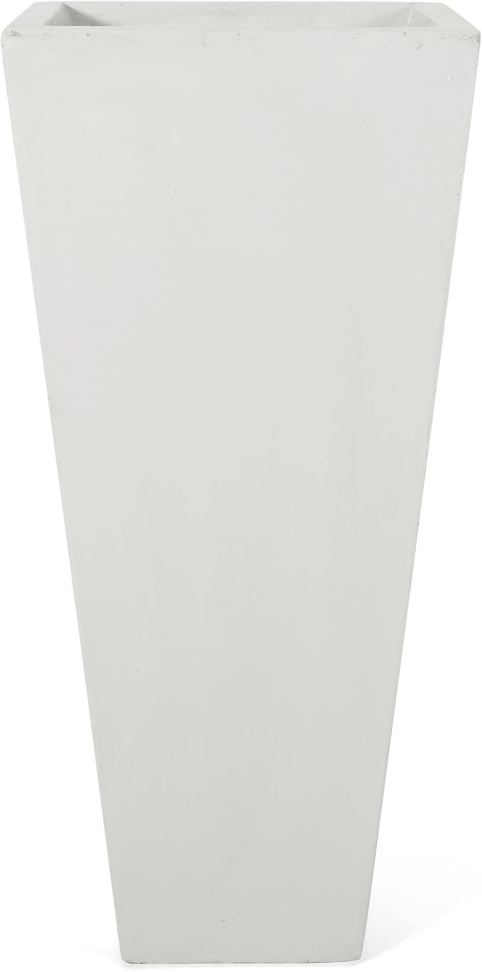 Christopher Knight Home Jorine Tapered Planter, Cast Stone Plant Pot, Lightweight Concrete Urban Planter, Standing Urn, Patio Garden Pot for Entryway Poolside, No Assembly Needed, 13" Matte White