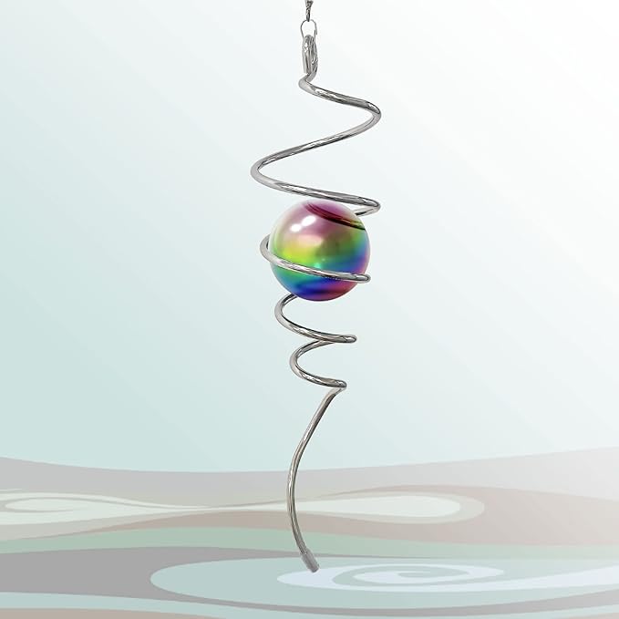 Multi Color Wind Spinner Tail Gazing Ball Spiral Decorative Wind Sculptures - 13in Height