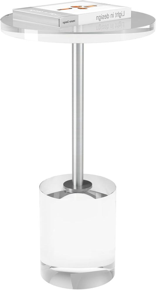 Acrylic End Table, Modern Minimalist Acrylic Side Tables, Clear Side Table for Living Room, Bedroom, Office, Drink Table (12" D x 12" W x 21" H, Silver)