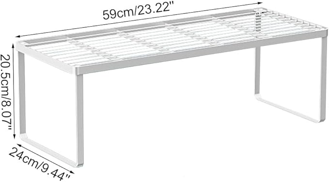 Kitchen Cabinet Storage Shelf Stackable Wire Spice Rack Organizer Heavy Duty Space Saver for Bathroom Bedroom Closet Laundry Room Office Countertop - White, Pack 1