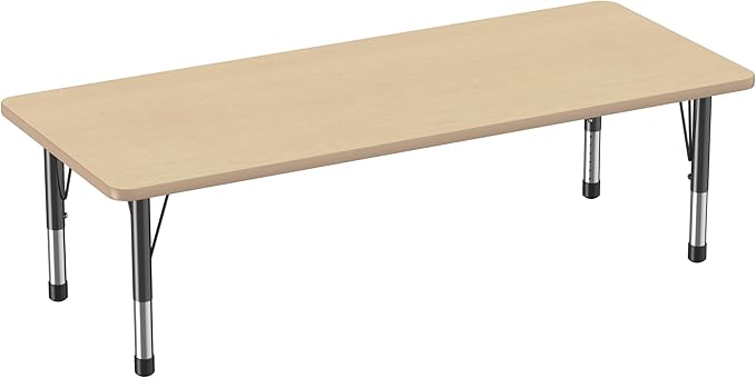 Factory Direct Partners FDP Rectangle Activity School and Classroom Kids Table (30 x 72 inch), Chunky Toddler Leg, Adjustable Height 15-24 inches - Maple Top and Maple Edge