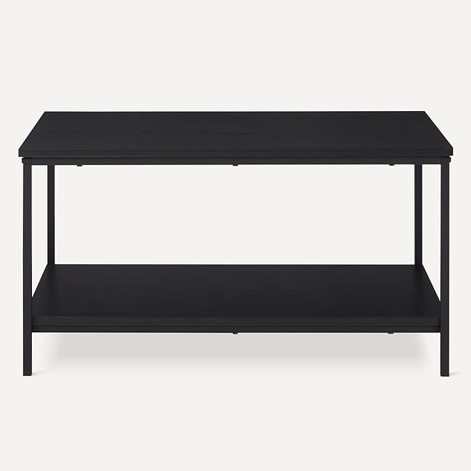 Amazon Basics Rectangular Coffee Table with Bottom Shelf, Living Room Centre Table, Wooden Black, 19.9" D x 31.5" W x 16.5" H