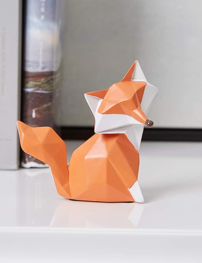 HAUCOZE Fox Figurine Gifts Geometric Sculpture Decor Animal Gifts Statue Polyresin Arts 4.0 inch