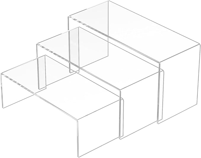 8.5x9x9.5 Inch Acrylic Risers Display Stands 3pcs, Rectangular Display Risers 3 Steps, Clear Acrylic Stand for Brand Store, Retails