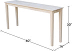 IC International Concepts Extended Length Shaker Console Table, 60" W x 16" D x 30" H Real/Solid Parawood, Kitchen/Dining, 50 Lbs. Wt. Capacity, DIY, Paint/Stain In Any Color, Unfinished