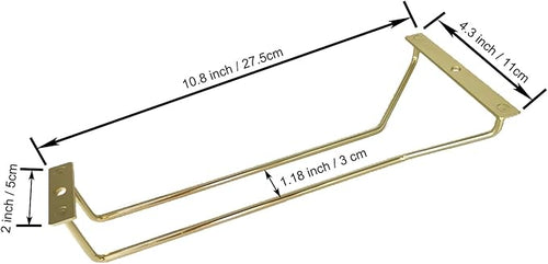 10.8 Inch Gold Wine Glass Rack, Under Cabinet Wine Glass Holder, Wine Glass Hangers Under Shelf, Stemware Rack, Hanging Stemware Holder for Cabinet Kitchen Bar, Set of 4