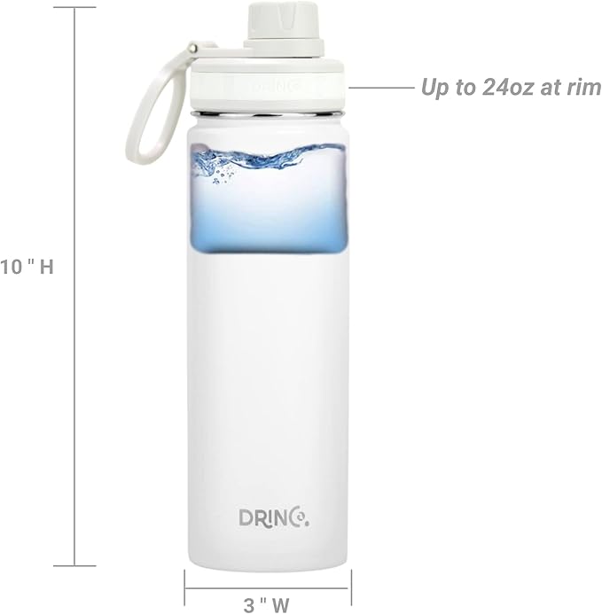 DRINCO Stainless Steel Water Bottle Spout Lid Vacuum Insulated Double Wall Water Bottle Wide Mouth (40oz 32oz 22oz 18oz 14oz) Leak Proof Keeps Cold or Hot (22 oz, 22oz Artic White)