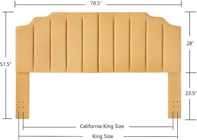 24KF Yellow Teddy Fabric Tufted King Upholstered Headboard, Modern Vertical Channel Design California King Headboard with Stepped Silhouette Top Edge,6026-K-Teddy Yellow