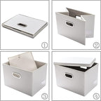 PRANDOM Collapsible Storage Bins with Lids [3-Pack] Leather Fabric Foldable Storage Boxes Organizer Containers Baskets Cube with Cover for Bedroom Closet Office Nursery White (14.9x10.8x10)