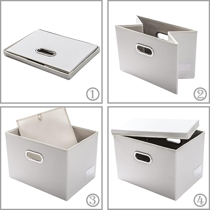 PRANDOM Large Collapsible Storage Box with Lid [1-Pack] Leather Fabric Foldable Storage Bin Organizer Container Basket Cube with Cover for Home Bedroom Closet Office Nursery White (17.7x11.8x11.8)