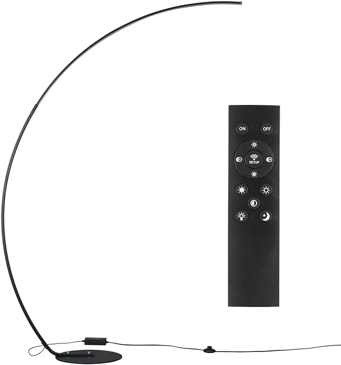 NUÜR Arc Floor Lamp, 67" Tall Black Gold LED Modern Standing Floor Lamp with Remote Control, Arched Bright Floor Lamps for Living Room Bedroom Office Home (Black)