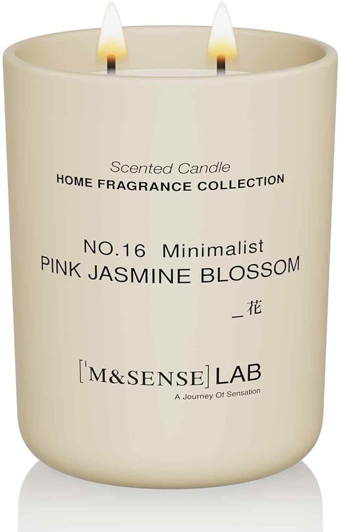 M&SENSE Natural Soy Candle| Pink Jasmine Blossom | 16.6 oz, 95H Burn | Minimalist Scented Candle for Relaxation, Gifting, Home Décor | for Bedroom, Office, Party Large