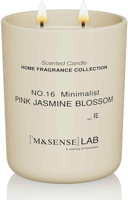M&SENSE Natural Soy Candle| Pink Jasmine Blossom | 16.6 oz, 95H Burn | Minimalist Scented Candle for Relaxation, Gifting, Home Décor | for Bedroom, Office, Party Large