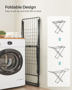 SONGMICS Clothes Drying Rack, Metal Laundry Drying Rack, Foldable, Space-Saving, Free-Standing Airer, with 2 Gullwings, Indoor Outdoor Use, Bed Linen Clothing, Black ULLR540B01
