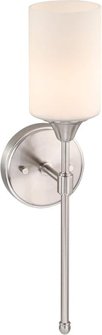 XiNBEi Lighting Wall Light 1 Light Wall Sconce with Glass, Bath Vanity Sconce for Bathroom Bedroom & Living Room, Brushed Nickel Finish XB-W1216-BN