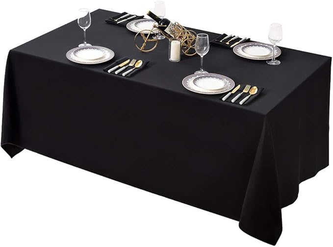 Surmente Black Tablecloth 90 x 132-inch Rectangular Polyester Table Cloth for Weddings, Banquets, or Restaurants