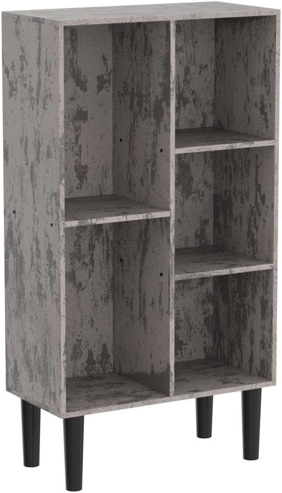 5 Cube Small Bookshelf - 3 Tier Mid-Century Modern Rustic Grey