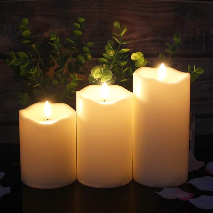 Flickering Flameless Candles with Remote, Most Realistic Battery Operated Candles, Set of 3 LED Candles with Timer for Home Wedding Halloween Christmas Decoration