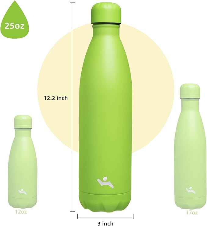 Insulated Water Bottles,25 oz Double Wall Stainless Steel Vacumm Metal Flask for Sports Travel,Green
